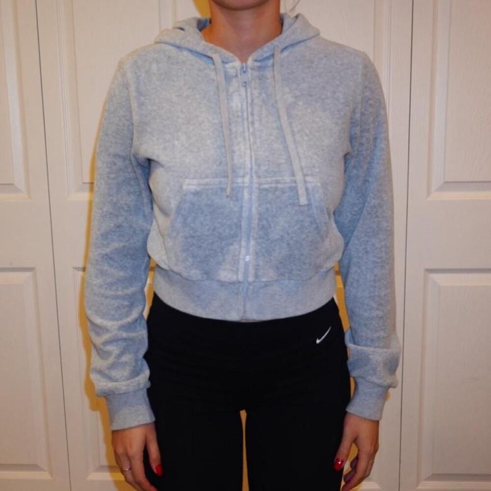 Brandy-melville Women's Blue and Grey Hoodie